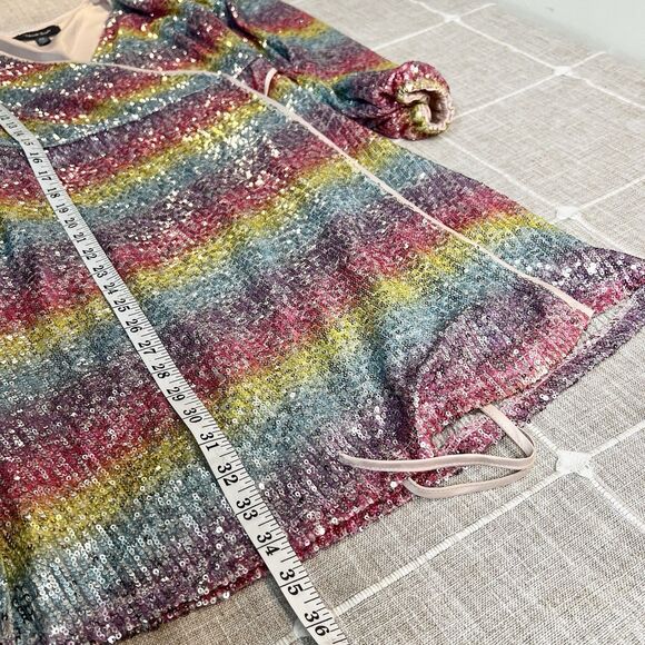 ModCloth Take A Shine Sequin Wrap Dress Rainbow Long Sleeve Women’s XS - Picture 13 of 15